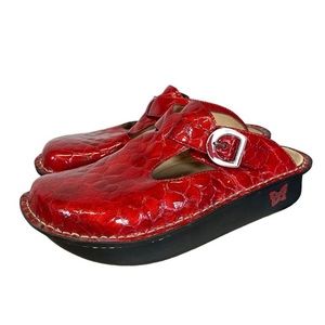 Alegria | Crocodile Print Patent Leather Mules Clogs 37 EUR/7 US Red ALG-804